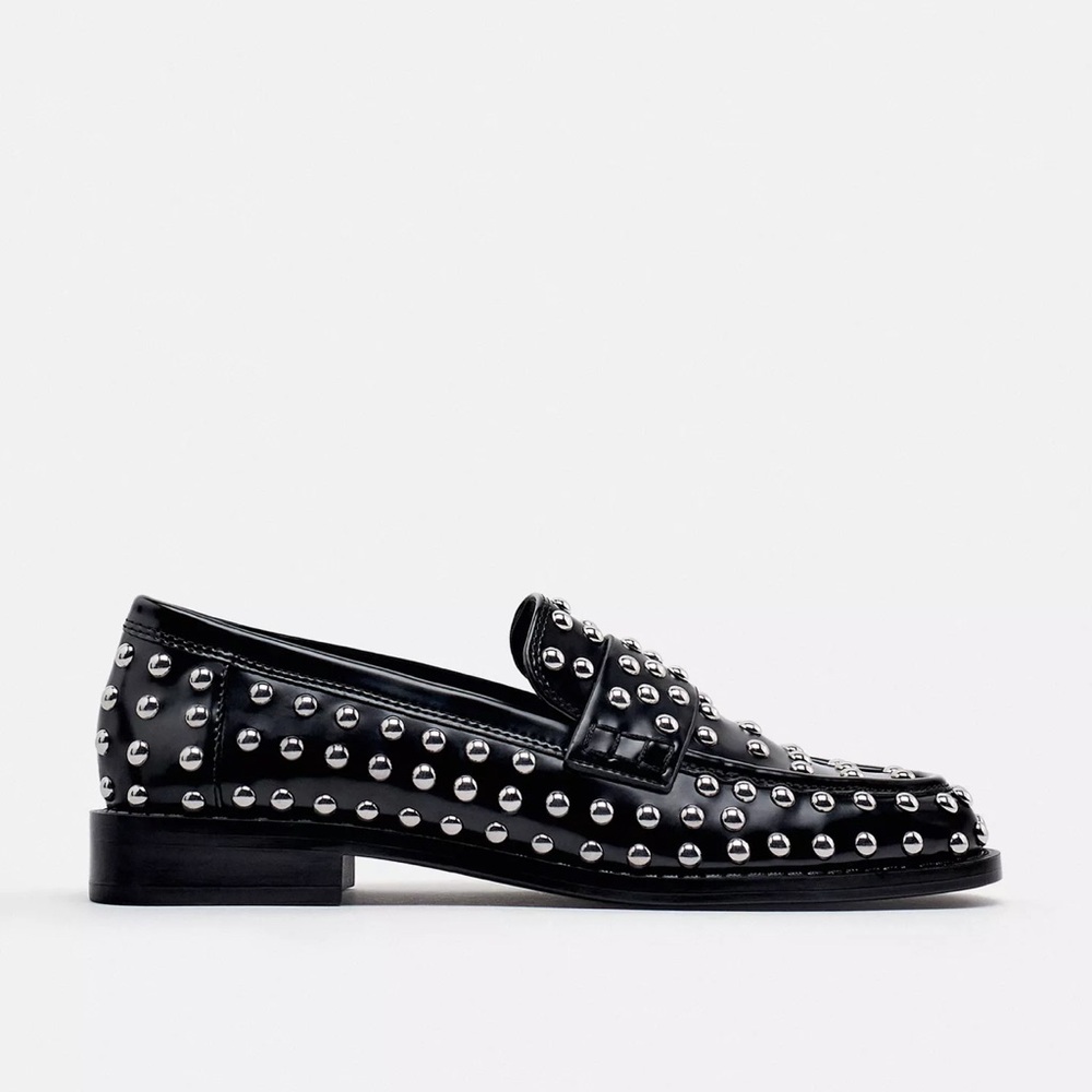 Zara Black Loafers with Silver Studs